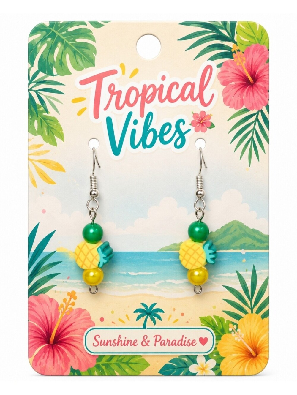Kawaii Aloha Pineapple Fruit Hypoallergenic Polymer Clay Bead Dangle Earrings